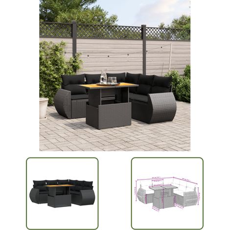The Living Store 6-tlg. Garten-Sofagarnitur mit Kissen Schwarz Poly Rattan - Gartenmöbel Set - PE-Rattan Möbel - Outdoor Lounge - Gartenlounge - Terrassenmöbel (1/3)