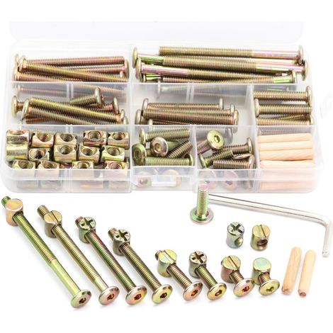 Jeu de 54 vis et écrous pour meuble (M6 x 16 mm, 20 mm, 25 mm, 30 mm, 40 mm, 50 mm, 60 mm, 70 mm, 80 mm) avec écrous cylindriques et chevilles