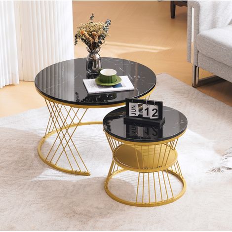 Mesa salón nido marmoleada negra para espacios pequeños OKMYHOME (1/5)