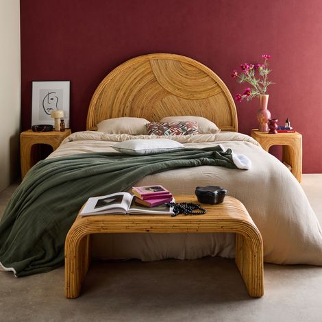Tête de lit en rotin naturel. bois clair. bohème. L160 x P4.5 x H130cm (1/5)