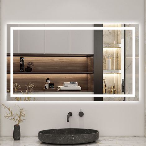 Aica 140x80cm LED miroir de salle de bain tricolore anti-buée + bluetooth + horloge + mémoire + dimmable