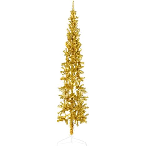 Künstlicher Halb-Weihnachtsbaum mit Ständer Schlank Gold 210 cm
