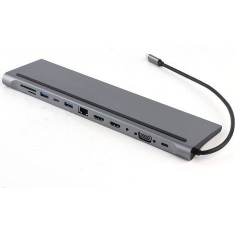 Station d'accueil USB-C 12 en 1 avec double HDMI, VGA, RJ45 et charge PD - Affichage simultané (1/5)