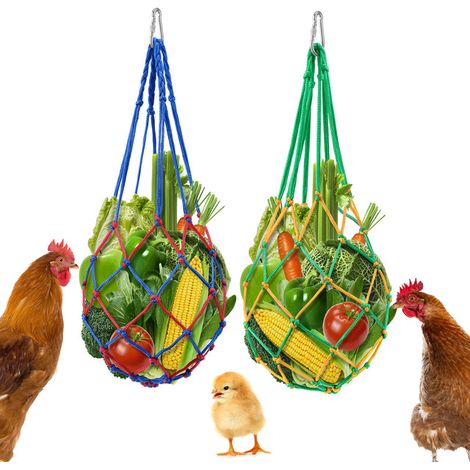 Filet de suspension pour légumes et fruits, mangeoire suspendue pour poules, sac à filet pratique pour volailles, lot de 2 (1/5)