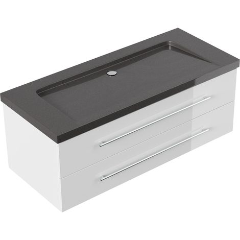 Badmöbel Granit India Black Damo 130 cm ohne Hahnloch SoftClose weiß hochglanz