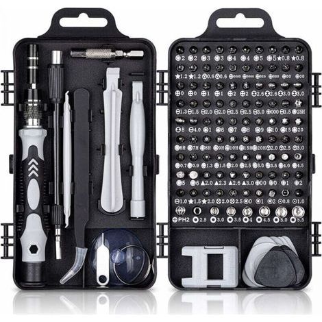 Kit de destornilladores de precisión 115 en 1, kit portátil de destornilladores de precisión magnéticos, herramientas de reparación para ordenador/portátil/iPhone/gafas/reloj/smartphone, negro (1/4)