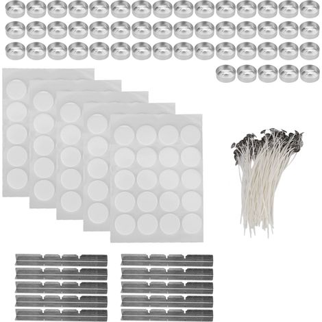 260 Kerzendochte (15 cm), 100 doppelseitige Klebestreifen, 50 Kerzenhülsen, 10 Dochthalter aus Edelstahl, 14 g Aluminiumhülse (weiß) (1/5)