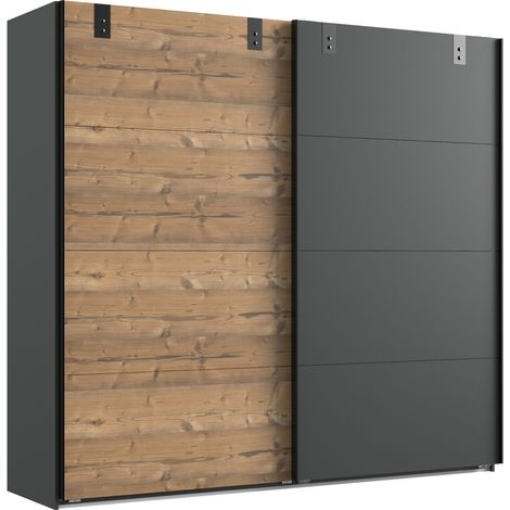 Pegane – Armoire penderie à portes coulissantes – Panneaux de particules mélaminés chêne – Longueur 225 cm x Hauteur 210 cm x Profondeur 65 cm (1/2)