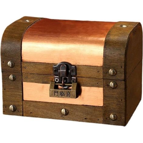 Boîte de rangement rétro en bois avec serrure pour ranger vos bijoux, documents et petits objets de valeur en toute sécurité (F) (1/5)