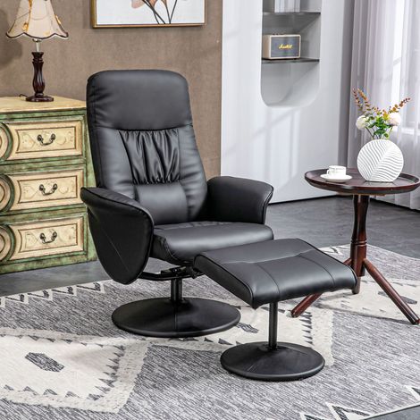 CHICFURN Sillón relax giratorio con reposapiés 76 x 81 x 101 cm en polipiel negra, respaldo 145° (1/5)