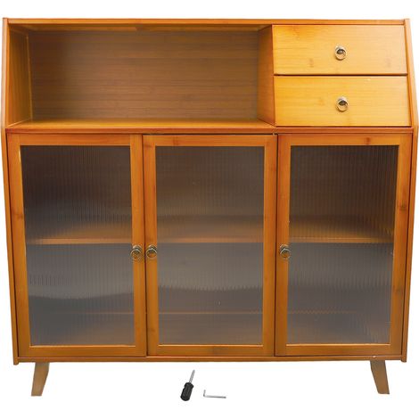 Buffet de cuisine 3 compartiments, 2 étagères, armoire de Buffet multifonction avec portes translucides pour la maison (1/5)