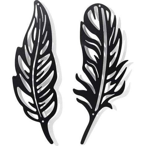 2 Pcs Plume Décoration Murale en Métal, Noir Tenture Décor Silhouette Mur Art pour la Maison Chambre Salon Salle de Bains Cuisine Bureau Hôtel Décoration Murale (1/3)