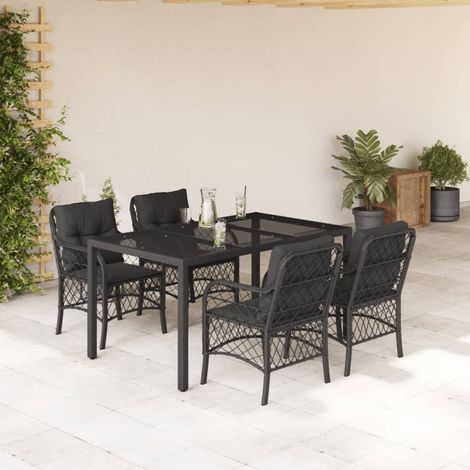 Set de muebles jardín 5 pzas con cojines ratán sintético negro vidaXL (1/5)