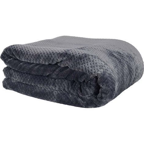 Plaid Ultra Doux 180x220cm Nid d'Abeille Gris Anthracite et Sherpa (1/3)