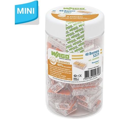 WAGO S221 40 MINI BORNES DE CONNEXION RAPIDE 5 ENTRÉES POUR FILS SOUPLES ET RIGIDES - 221-415 WAG009706