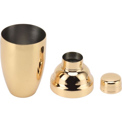 Shaker à cocktails de bar en acier inoxydable antirouille, idéal pour les cocktails, les boissons mélangées et le thé au lait (couleur or). (1/5)