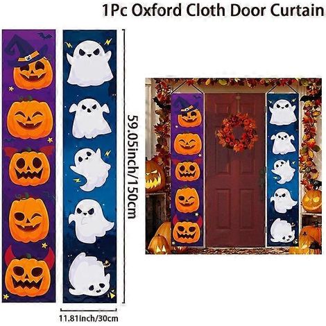 Décorations d'Halloween : bannière de porte, rideau de porte, bannière « Des bonbons ou un sort », décoration de porche pour maison hantée.