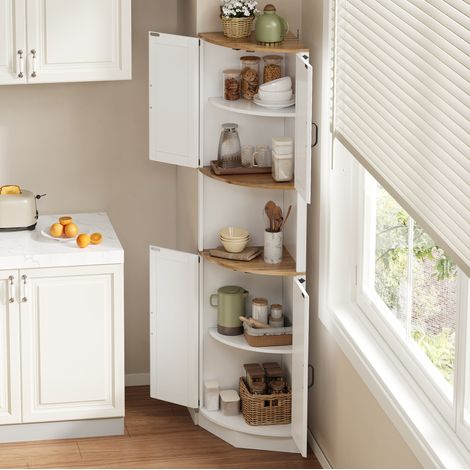 Armadio angolare 39,5 x 39,5 x 180 cm bianco in MDF con 5 vani e design vintage (1/5)