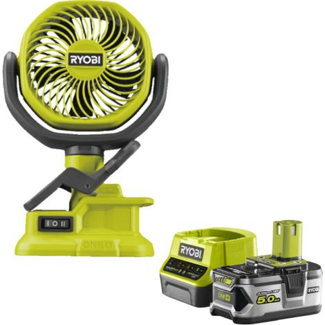 Confezione RYOBI 18V OnePlus RCF18-0 Ventilatore ad artiglio - 1 batteria 5.0Ah - 1 caricatore rapido RC18120-150