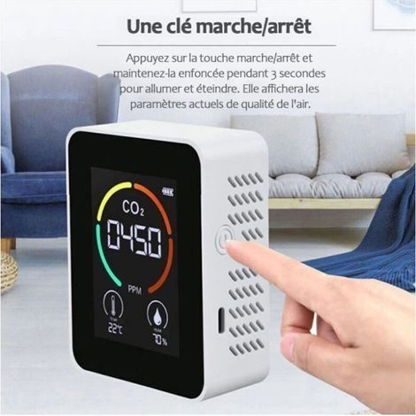 3-in-1 CO₂-Gasdetektor, Temperatur- und Feuchtigkeitsanalysator, Messbereich 400–5000 ppm, intelligentes Luftmessgerät mit Display, Schwarz (1/4)