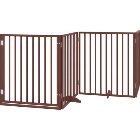 Barrière de sécurité pour chien animaux de compagnies avec porte 4 panneaux bois de peuplier marron