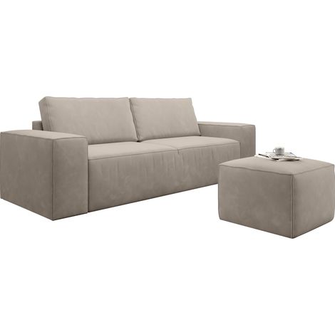 Canapé convertible WILACE en velours – 260cm-Taupe (1/5)