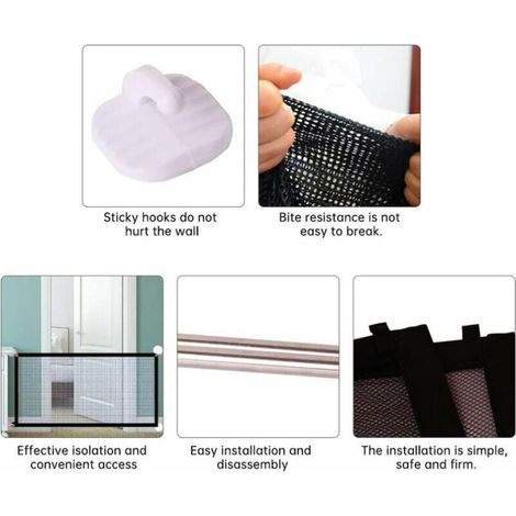 Barrière de sécurité Chien Barrière de Rétractable Pliable pour Barrière D'escalier de Sécurité pour Chiens et Bébé Noir(Taille 72120cm) (1/4)