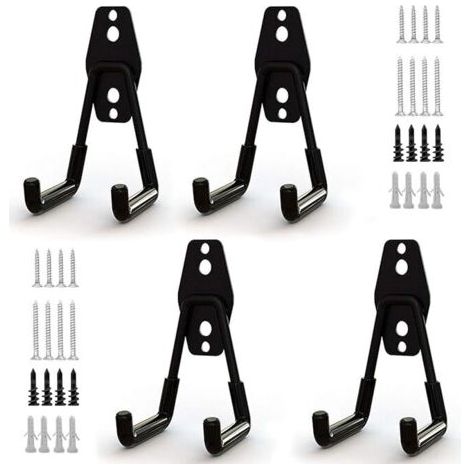 4pcs Crochet de Rangement de Garage en Acier,Stockage outils garage Crochets avec Revêtement Anti-Dérapant Support Lourd pour Accrocher les échelles/vélos/outils de jardin/Cordages (1/5)