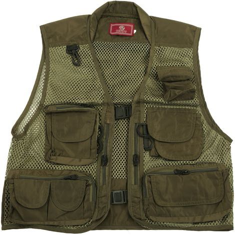 Atmungsaktive Angeljacke mit mehreren Taschen und Netzgewebe, verstellbare Schwimmweste zum Angeln (Größe L) (1/5)
