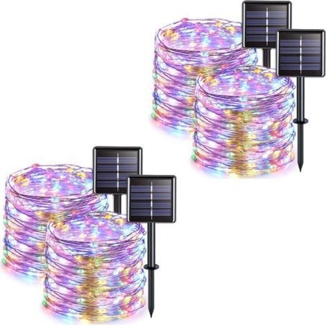 4er-Pack Solar-Lichterketten für den Außenbereich, Kupferdraht, wasserdicht, 7 Meter pro Kette, 50 LEDs (buntes Licht) (1/4)
