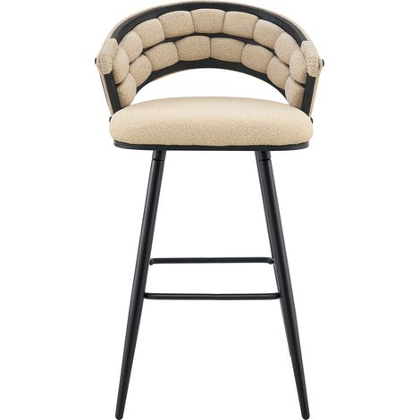 Lot de 4 tabourets de bar en velours beige avec pieds en fer noirs, tabourets modernes de hauteur comptoir pour îlot de cuisine (1/5)