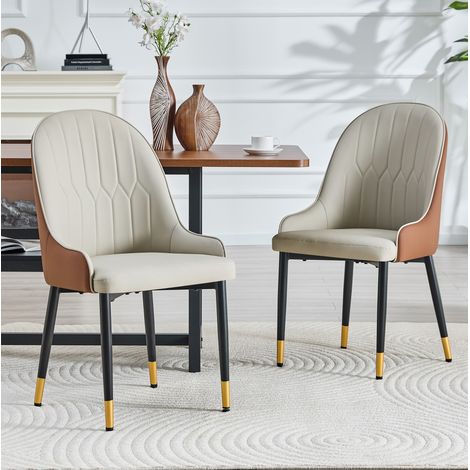 Sillas de comedor, juego de 2, PU, 91 cm, gris cálido y marrón HAVRYA (1/5)