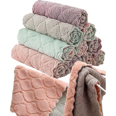 Lot de 12 torchons de cuisine, torchons en velours corail, torchons en microfibre double face non pelucheux. (1/5)
