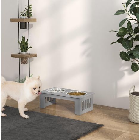 Erhöhter Hundenapf mit 2 Schalen, 44 x 24 x 15 cm, grau, 0,9 L pro Schale OKMYHOME (1/5)