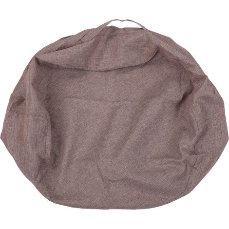 Housse de pouf de rangement pour peluches, repose-pieds rond multifonction, jouets en peluche, lin marron (1/5)