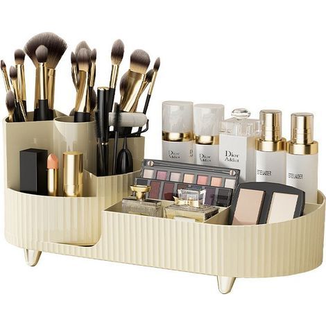 Drehbarer Make-up-Organizer mit 2-in-1-Fächern, Pinselhalter, 360°-Organizer für Schlafzimmer, Badezimmer, Schminktisch und Parfümaufbewahrung (1/5)