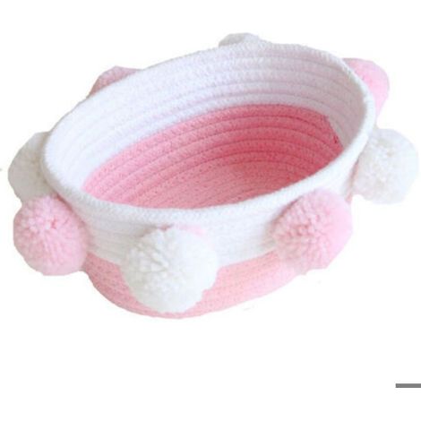 Panier De Rangement - Corde De Coton - Pliable - Pour Bureau Etagere - Rose Et Blanc - 1 Piece (1/4)