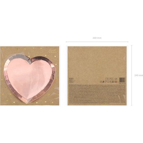 Assiettes en papier en forme de cœur PartyDeco, or rose, 21 x 19 cm / 6 pièces (1/4)