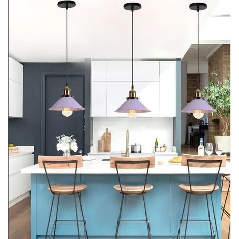 3pcs Lampe Luminaire Moderne,Lustre Suspension Industrielle en Fer Style Edison pour Salon Chambre Cafe Bar,ø22cm,Violet (1/4)