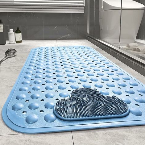 Non-Slip Shower Mat 70 x 40cm Massage Bath Mat, Bath Mat with Drainage Holes and Suction Cups - Blue (1/5)