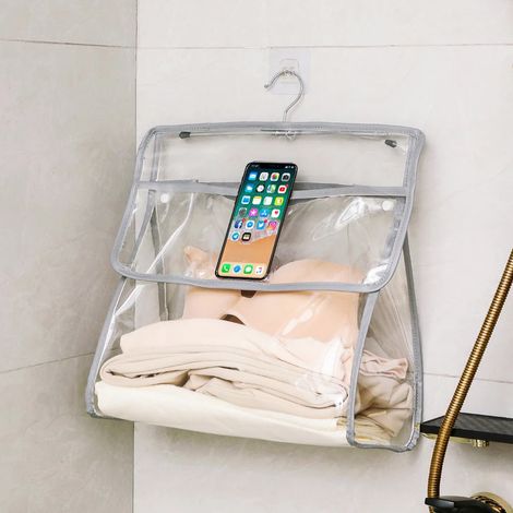 Sac de rangement transparent pour salle de bain, imperméable et anti-poussière, sac suspendu pour vêtements et articles de toilette, grande capacité, gris (1/5)