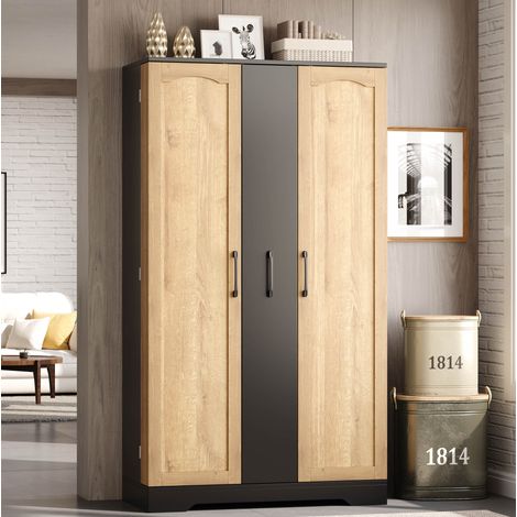 Credenza da cucina 150x78x40 cm con ripiani regolabili, doppia anta e vani verticali, in MDF - nero (1/5)
