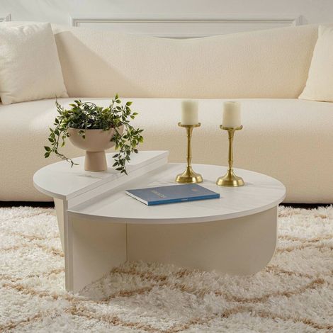 Table basse Feyre, poids max 15 kg, forme rectangulaire arrondie, 60x90x35h cm, blanc (1/5)