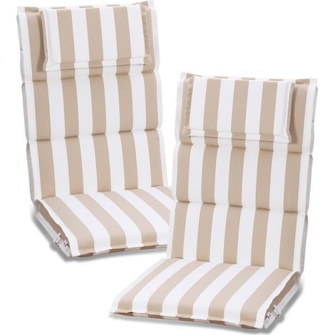 Aoodor High Back Patio Chair Cushions with Headrest, Set of 2 Flanged Outdoor Seat Cushions for Rocking Chairs, Adirondack & Dining Chairs, 120x52x6 cm-beige