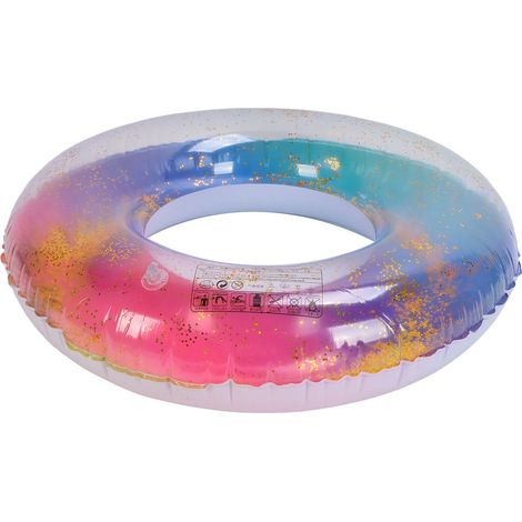 Bouée de natation ronde scintillante multicolore, adulte renforcée gonflable, hommes femmes enfants bébé (90cm, livrée sans gaz) (1/5)