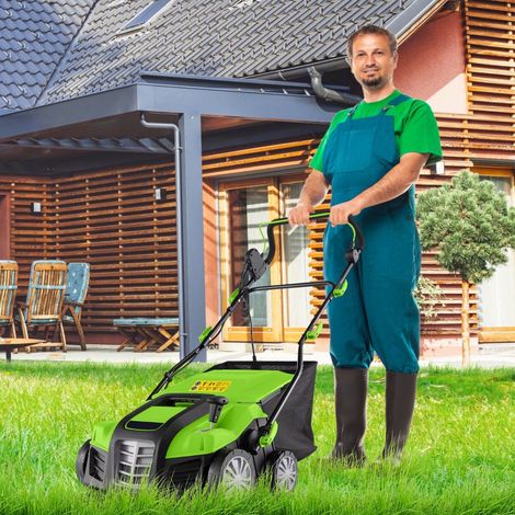 Scarificateur et aérateur de pelouse électrique 41 cm 15 A 2 en 1 avec réglage de hauteur 3 positions - vert (1/5)