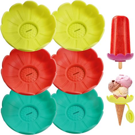 Support Glace Enfant,Support À Glace en Silicone (6 Pièces), BPA FREE Receveur D'égouttement De Support De Sucette Glacée, Support De Cornet De Rame De Glace Pour Enfa-nts (1/5)