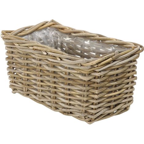 Jardinière en rotin, environ 40 x 23 x 20 cm, tressage en rotin, gris/marron (1/5)