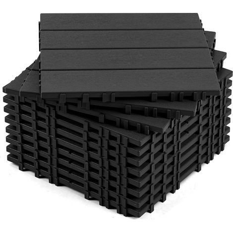 Randaco Lot de 11 dalles de terrasse 1 m², 30 x 30 cm 4 Lattes, dalles en plastique, Dalles clipsables anthracite (1/5)