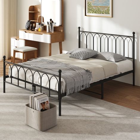 Bett Einzelbett 140x200 cm Metall Rustik Schwarz, Robuste Struktur mit 5 Füßen, Hohes Kopfteil, Stauraum 27 cm unter dem Bett (1/5)